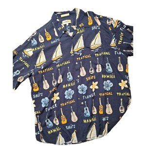 Campia Moda Men's XXL Hawaiian Tropical Rayon Button Pocket Shirt Sail Ukulele